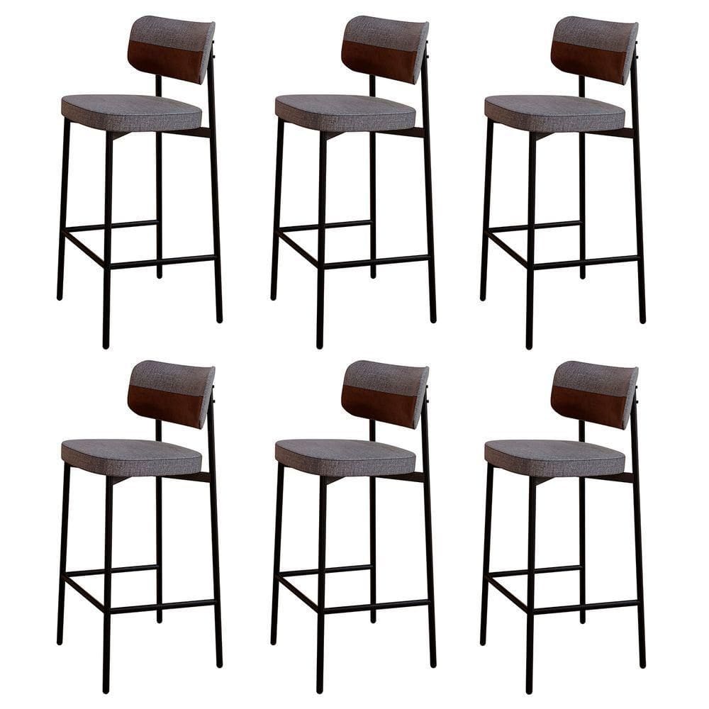 Banqueta Alta Bar Estofada Kit 6 Ella M25 Linho Cinza-whisky - Mpozenato