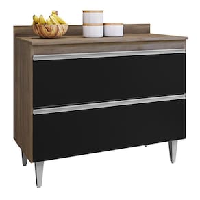 Balcão De Cozinha Com Tampo 100cm Julia Z34 Freijó/preto - Mpozenato