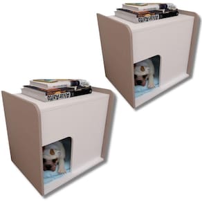 Kit 2 Mesa De Cabeceira Cama Pet Cães 45x55x60 Branco E Nude