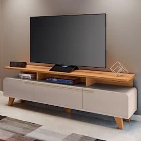 Rack Bancada De Tv 70 Pol 200cm Essenza Off White/cinamomo - Hb Móveis