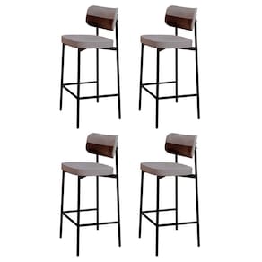 Banqueta Alta Bar Estofada Kit 4 Ella M25 Linho Cinza Cl-café - Mpozenato