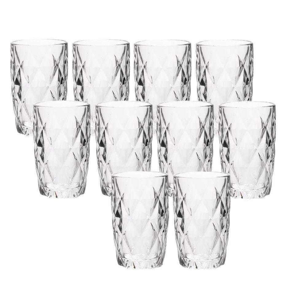 Jogo 10 Copos De Vidro Diamond Diamante Transparente Resistente 400ml Em Casa Tem