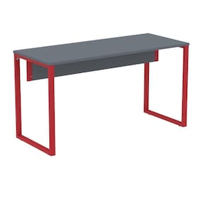 Mesa Escritório P25 Tub Pandin 150 Cm (larg) Tampo Mdp Grafito Pé Aço Tubular Vermelho