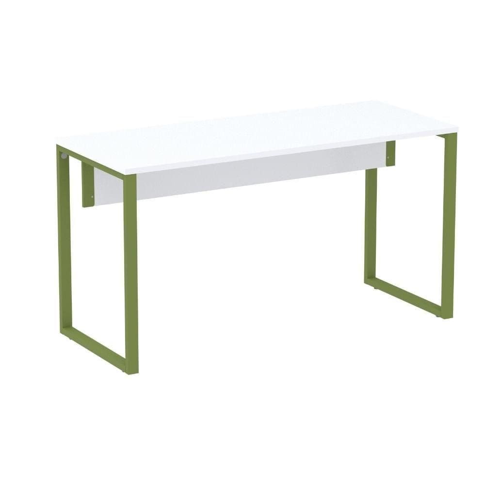 Mesa Escritório P25 Tub Pandin 120 Cm (larg) Tampo Mdp Branco Pé Aço Tubular Verde Mirô