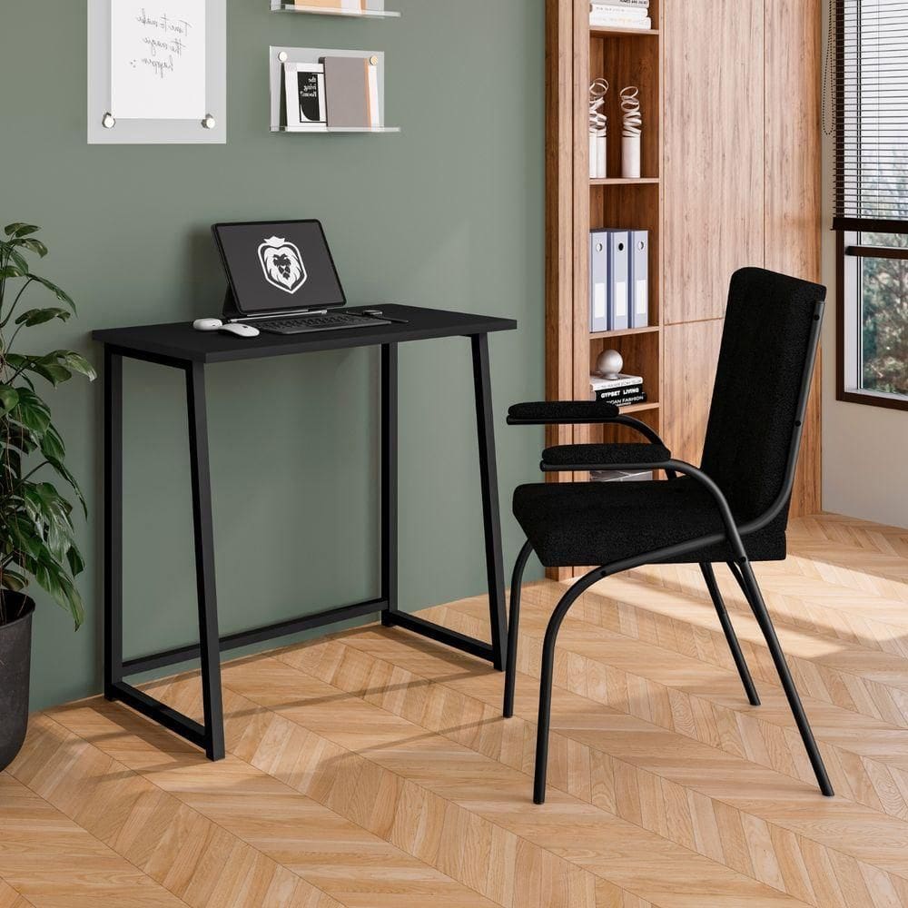 Mesa De Estudo Portátil Quarto Sala Dobrável Em Aço Fit Preto