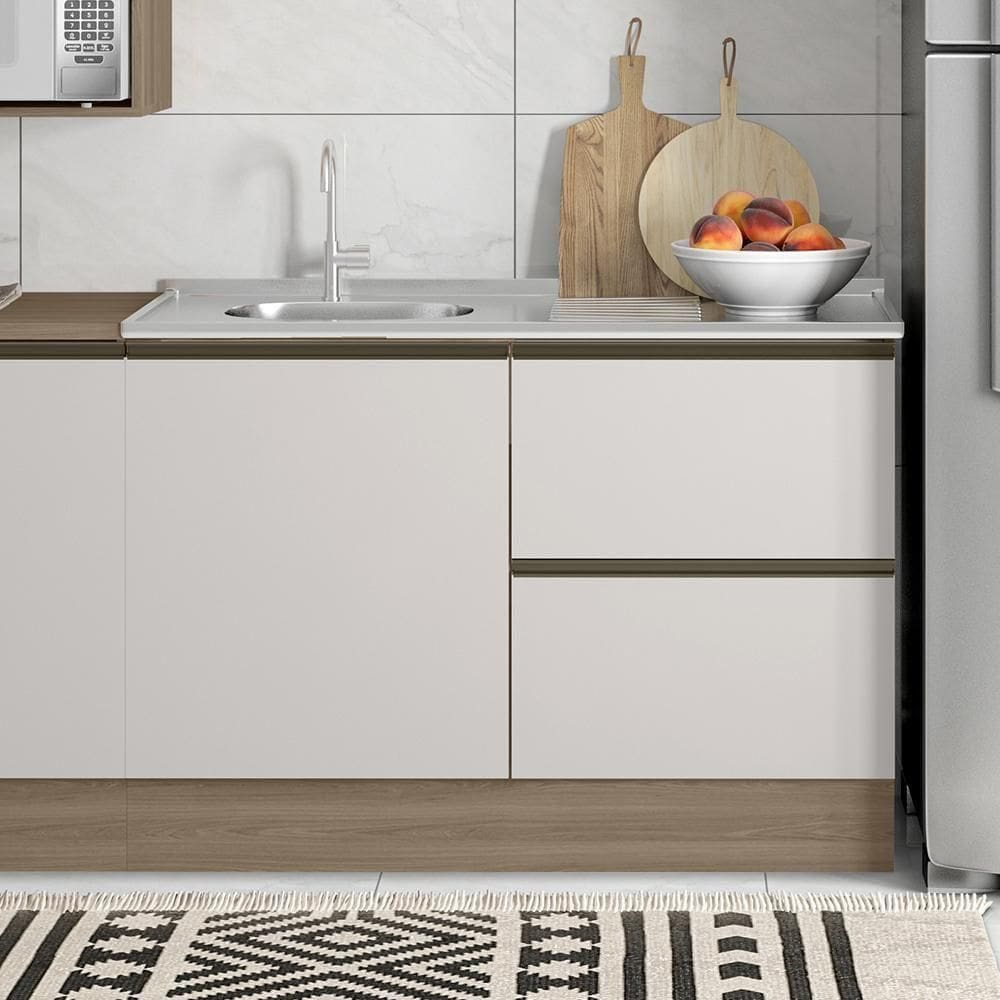 Balcao Para Pia 1 Porta 3 Gavetas 120 Cm Etti 12551 Carvalho Oak Off White Pln