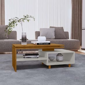 Mesa De Centro Com Nichos E Pés 90cm Multimóveis Cr45279 Naturalle Off White