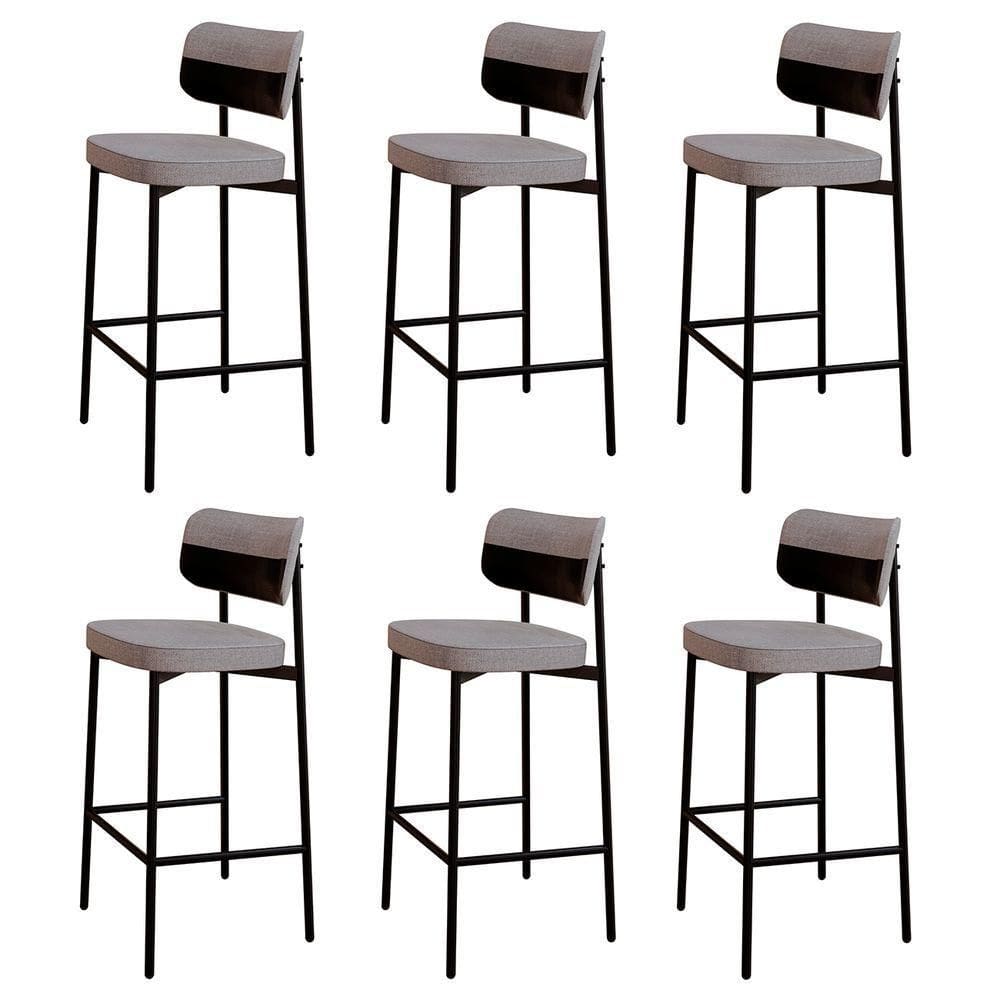 Banqueta Alta Bar Estofada Kit 6 Ella M25 Linho Cinza Cl-preto - Mpozenato