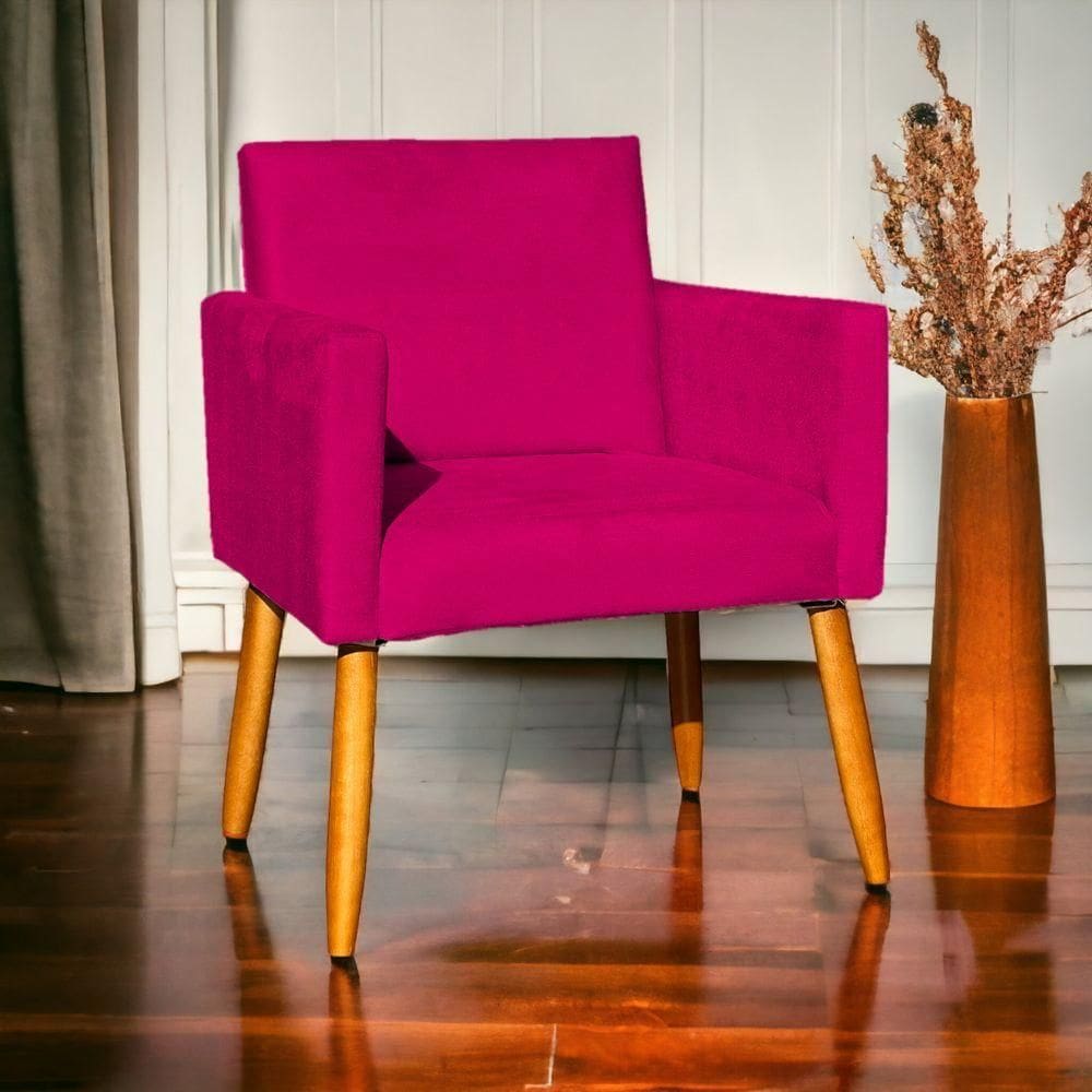 Poltrona Decorativa Para Sala Recepção Consultório Pés Palito Pink Suede