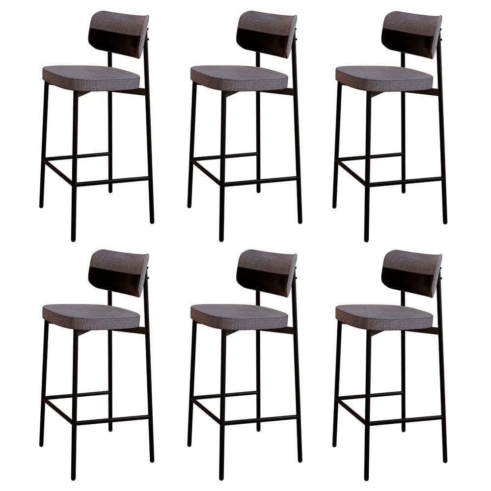 Banqueta Alta Bar Estofada Kit 6 Ella M25 Linho Cinza-preto - Mpozenato