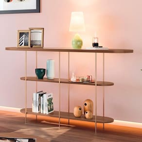 Aparador De Sala Com Prateleiras Pé Metal Infinity Castanho - Hb Móveis