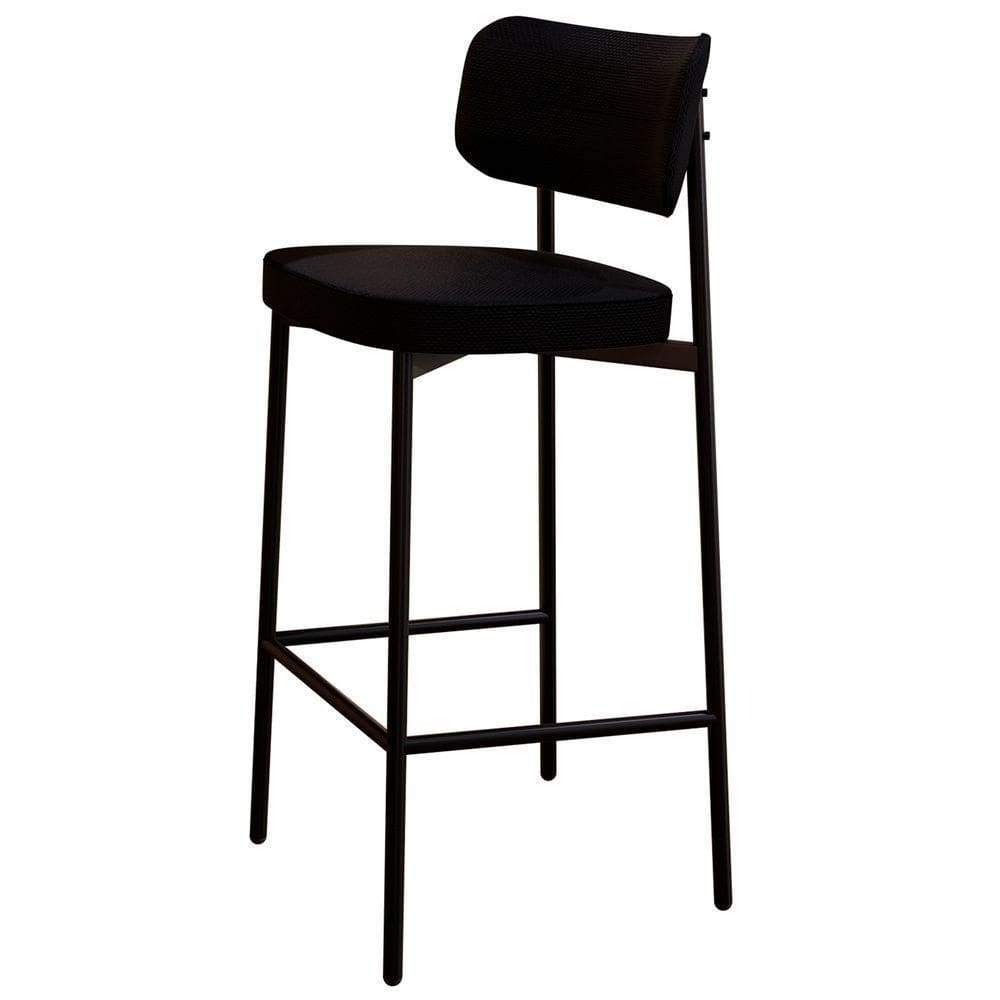 Banqueta Alta Bar Estofada Ella M25 Linho Preto - Mpozenato