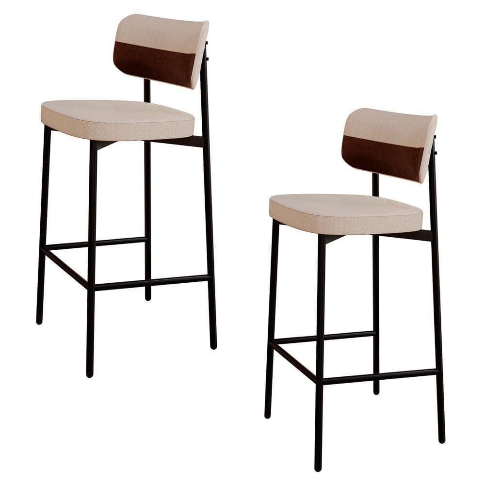 Banqueta Alta Bar Estofada Kit 2 Ella M25 Linho Areia/whisky - Mpozenato