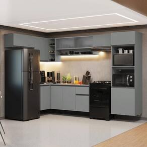 Armário De Cozinha Completa De Canto Suspenso 465cm Nice Madesa 06 Cinza