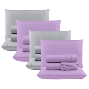 Kit 4 Jogos Cama Lençol Casal 400 Fios 4 Peças Lilás + Cinza