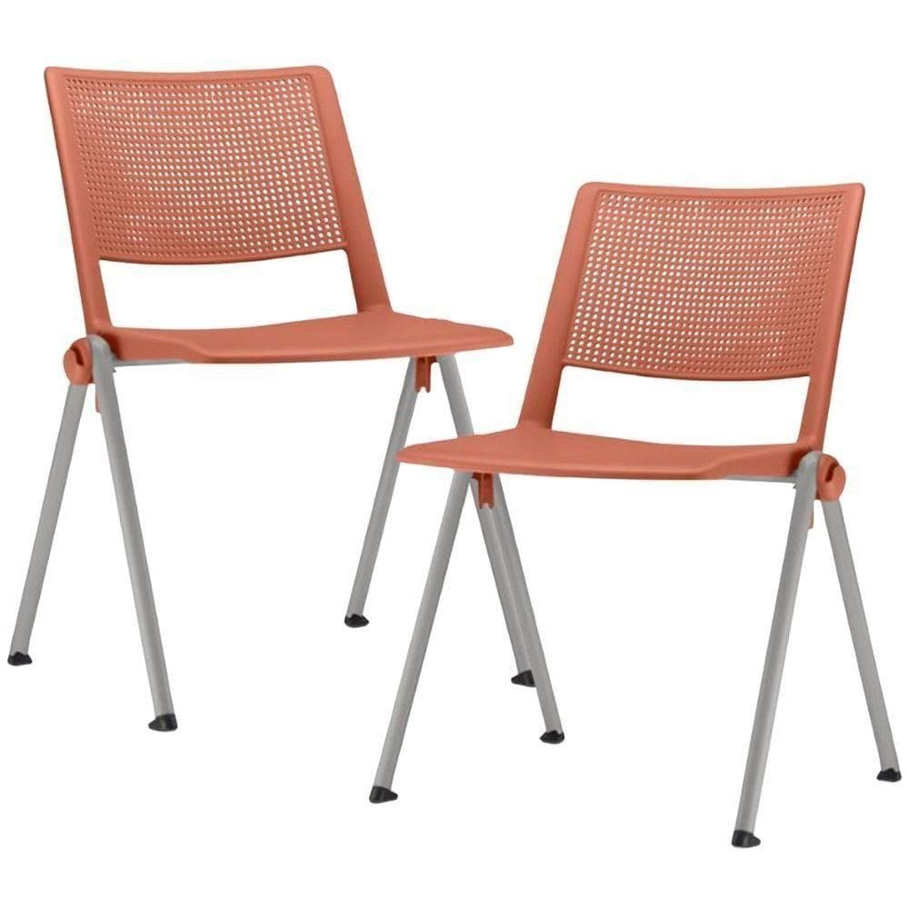 Kit 02 Cadeiras Empilhável Fixa Lift F02 Base Aço Cinza Laranja - Lyam Decor