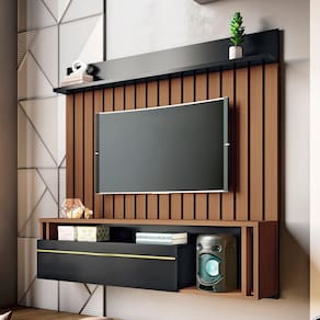 Painel Tv 55 160cm Bancada Suspensa Self Preto-castanho - Hb Móveis