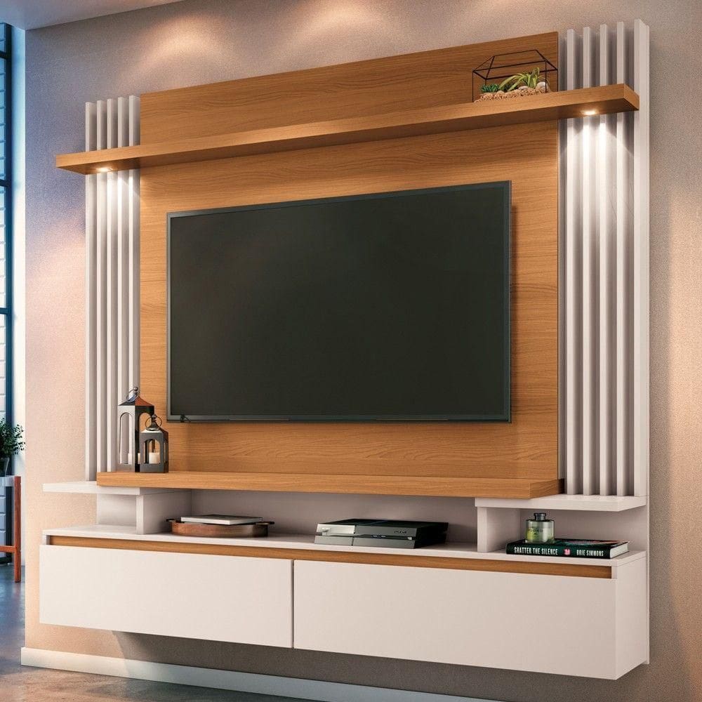 Painel Tv 55 181cm Bancada Suspensa Cosmo Off-cinamomo - Hb Móveis