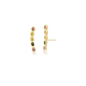 Brinco Ear Cuff Com Zirconias Ovais Coloridas Banhado Em Ouro 18k
