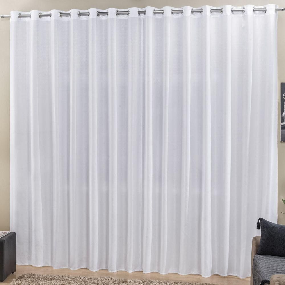 Cortina Top Chick 4 Metros Sala Quarto Tecido Ráfia Para Varão - Branca - 100% Poliéster