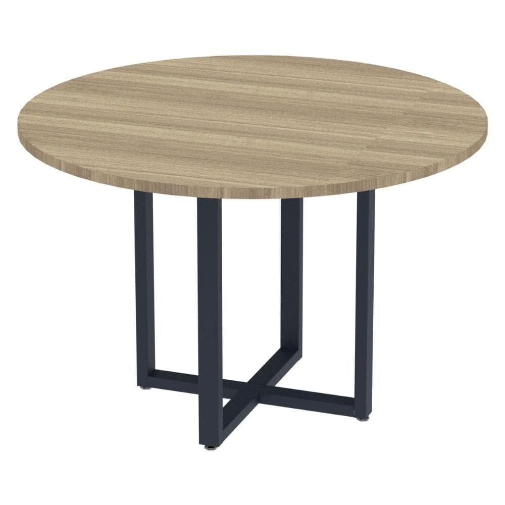 Mesa De Reunião Redonda P25 Pandin 110 Cm (largura) Tampo Mdp Noce Naturalle Pé Aço Tubular Grafito