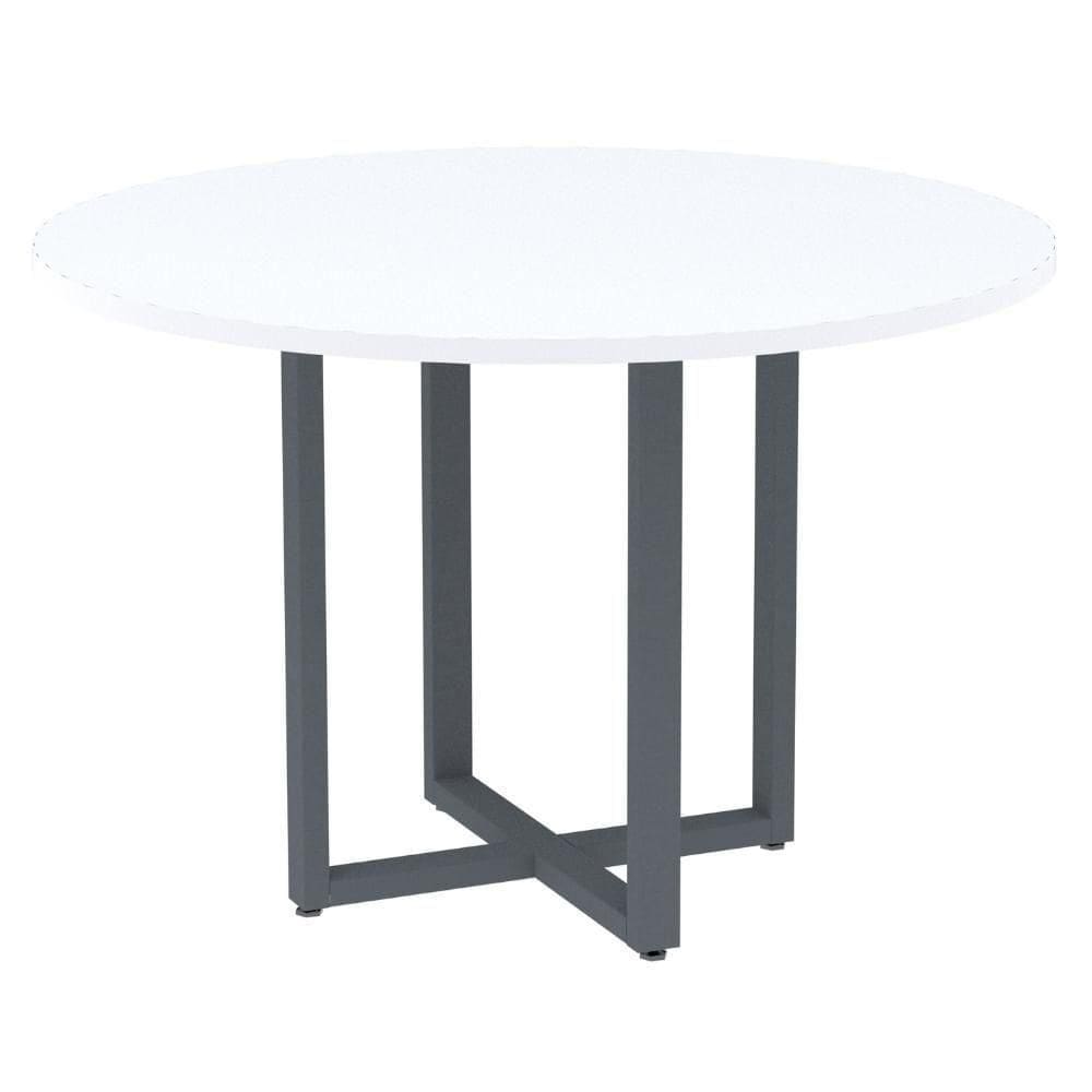 Mesa De Reunião Redonda P25 Pandin 110 Cm (largura) Tampo Mdp Branco Pé Aço Tubular Grafito