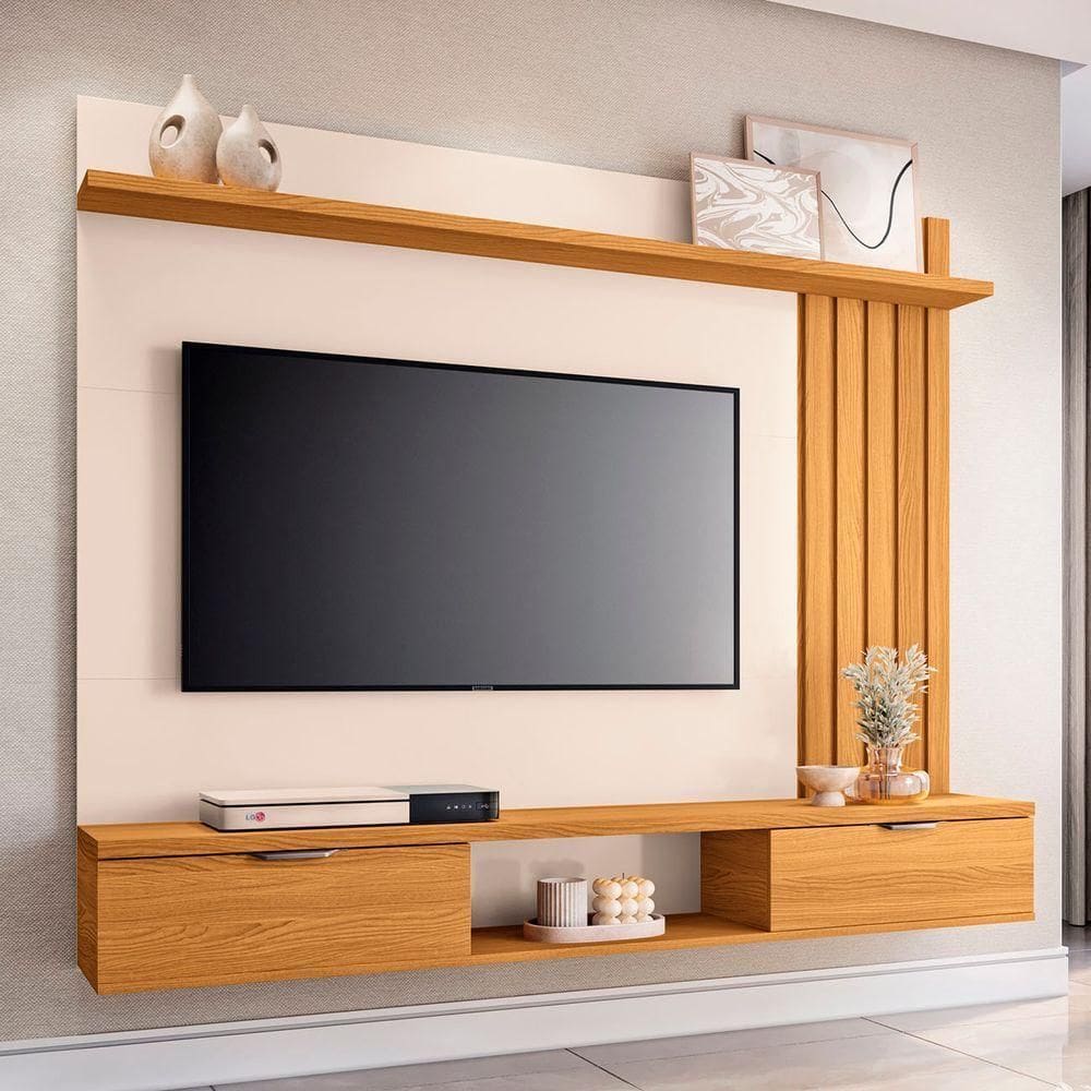 Painel Tv 55 160cm Bancada Suspensa Lets Cinamomo-off - Hb Móveis