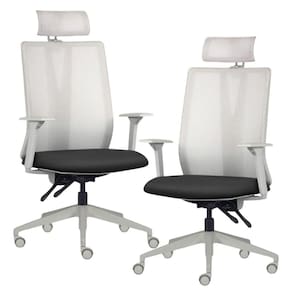 Kit 2 Cadeiras Escritório Giratória Presidente Flow F02 Base Cinza Crepe Preto - Lyam Decor