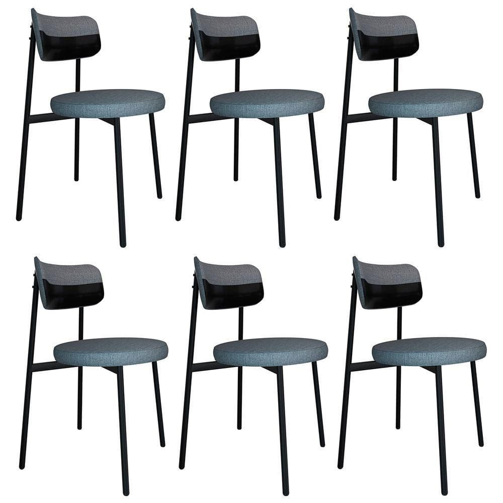 Cadeira De Jantar Estofada Kit 6 Nyka M25 Linho Cinza/preto - Mpozenato