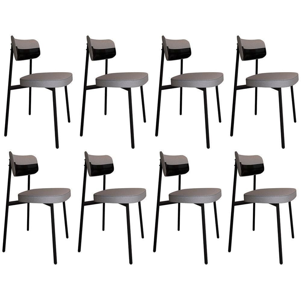 Cadeira De Jantar Estofada Kit 8 Ella M25 Linho Cinza Cl/preto - Mpozenato