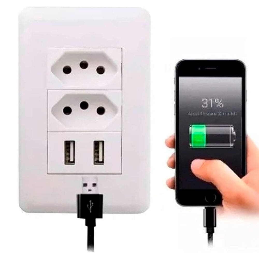Tomada Parede Branco Universal Usb Entrada Bivolt