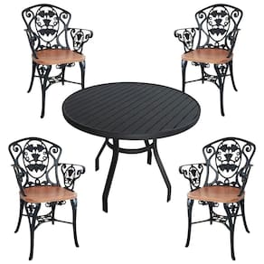 4 Cadeiras E Mesa Tampo Ripado Aluminio Para Cozinha Jantar Piscina Jardim Preto