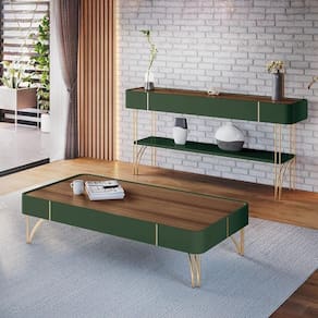 Conjunto Mesa De Centro Cadenza E Aparador Vivant Verde Pistache/castanho G26 - Hb Móveis