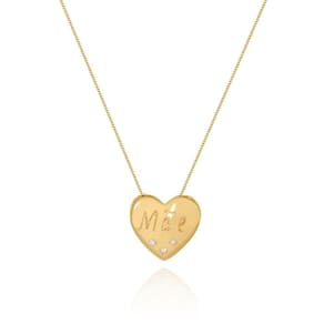 Colar Coração Escrito Mãe Com Zirconias Banhado Ouro Semijoia