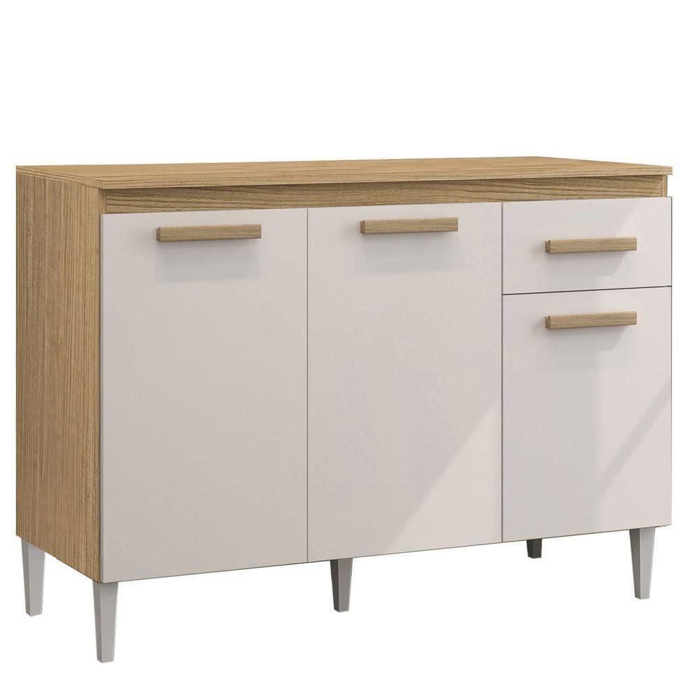Balcão Para Cozinha 120cm 3 Portas 1 Gaveta Valentina Atacama/off White