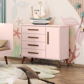 Comoda Sapateira 1 Porta 4 Gavetas Que Encanto Retro Rosa Acetinado