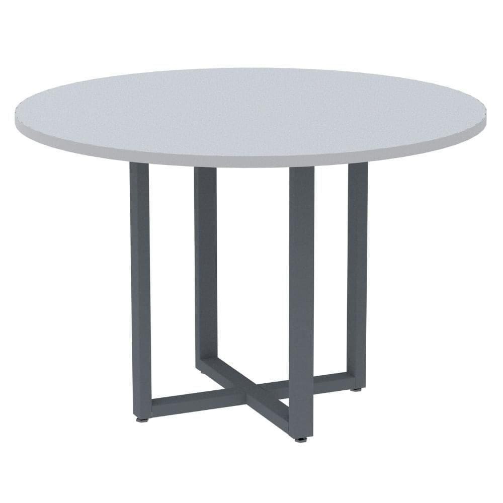 Mesa De Reunião Redonda P25 Pandin 110 Cm (largura) Tampo Mdp Cinza Pé Aço Tubular Grafito