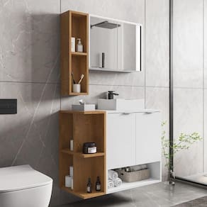 Gabinete De Banheiro Suspenso Com Cuba E Espelheira 70cm Multimóveis Cr10125 Branco Naturalle
