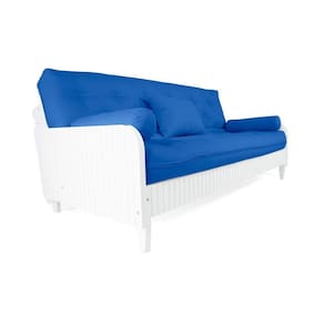 Sofá Cama Paris Ripado Branco Sarja Azul Royal Madeira Nobre
