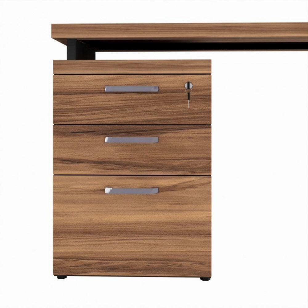 Gaveteiro Lateral Office Com Extensão 2 Gavetas E 1 Pasta Nogal-preto