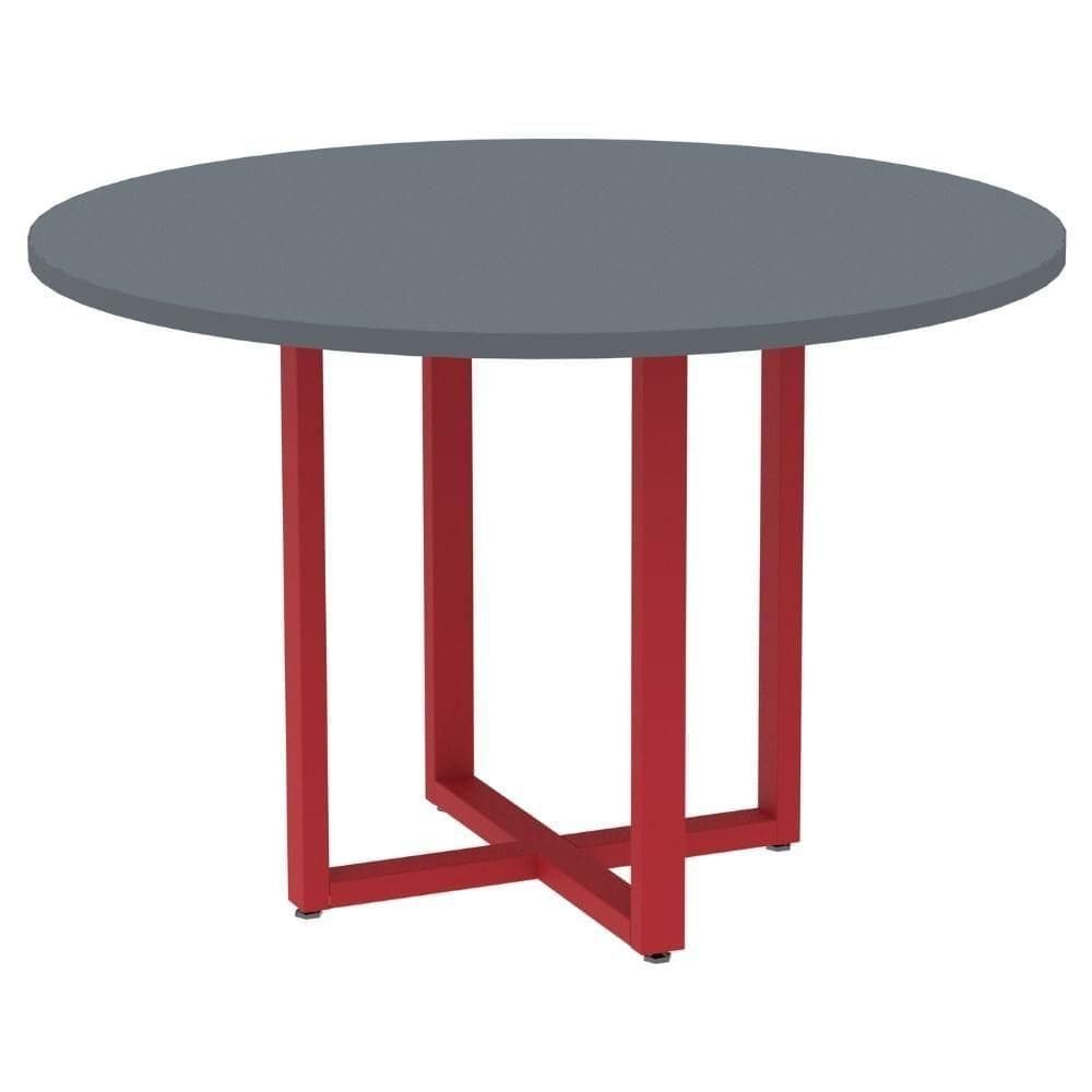 Mesa De Reunião Redonda P25 Pandin 110 Cm (largura) Tampo Mdp Grafito Pé Aço Tubular Vermelho