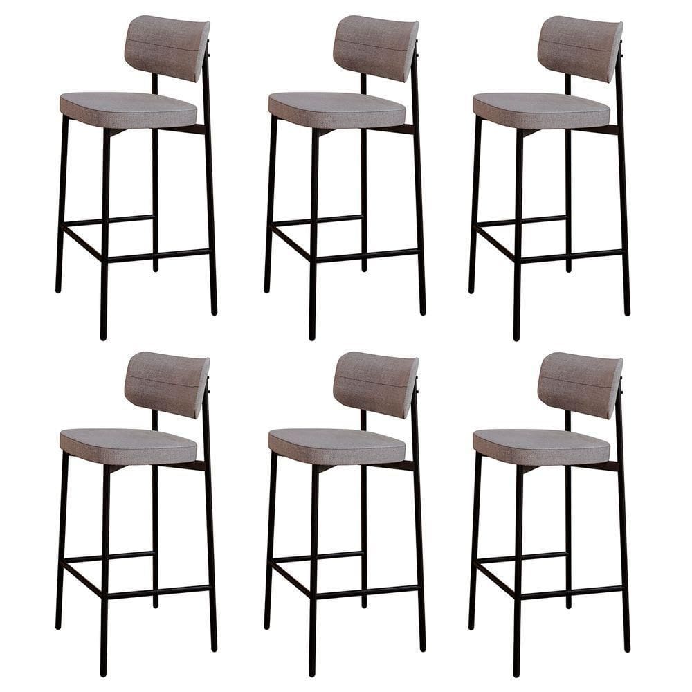 Banqueta Alta Bar Estofada Kit 6 Ella M25 Linho Cinza Cl - Mpozenato