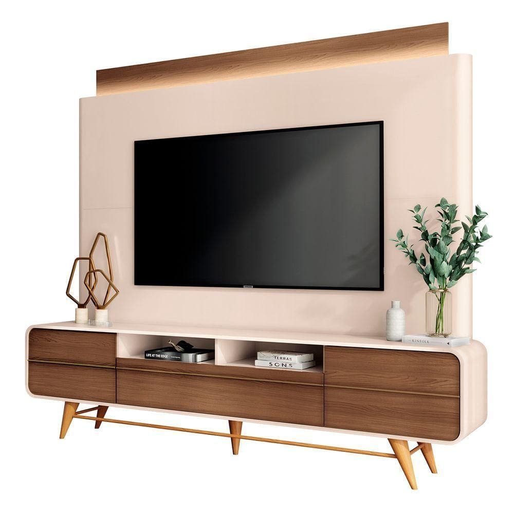 Estante Painel De Tv 85 220cm évora H01 Castanho-off White - Mpozenato