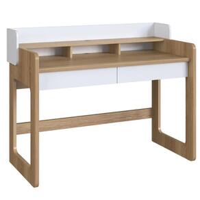 Escrivaninha Flexus Artesano 128 Cm (largura) Mdp Hanover (mel) E Branco Com 3 Nichos E 2 Gavetas