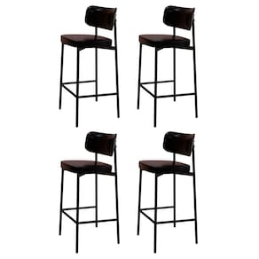 Banqueta Alta Bar Estofada Kit 4 Ella M25 Sintético Preto - Mpozenato