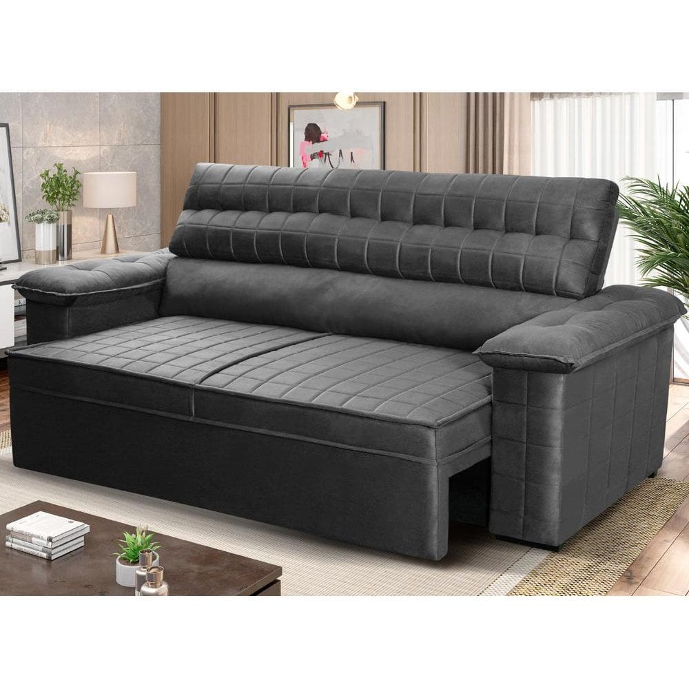 Sofá Retrátil Reclinável 2 lugares com molas 1,50m Quantum Suede Velut Cinza - King House