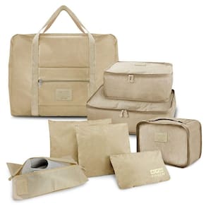 Kit Organizador De Malas 6 Peças + Bolsa Dobrável + Bolsa Porta Sapatos Bege