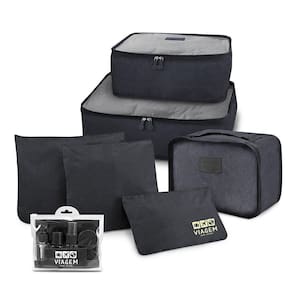 Kit Organizador De Malas + Frascos De Viagem 7 Peças Preto
