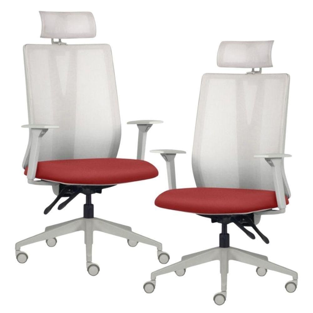Kit 2 Cadeiras Escritório Giratória Presidente Flow F02 Base Cinza Sintético Vermelho - Lyam Decor