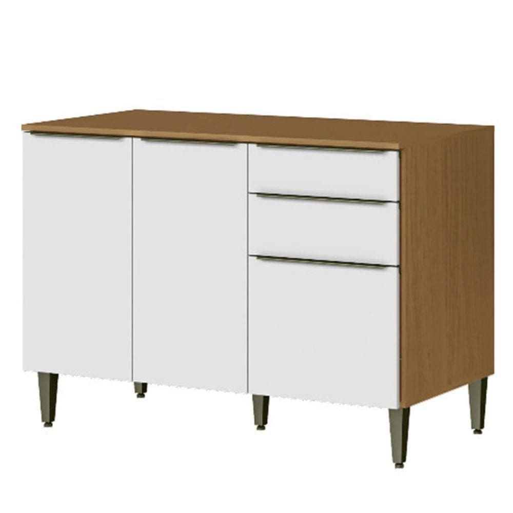 Balcão Para Cozinha 120cm 100% Mdf 3 Portas 2 Gavetas Luna Atacama/branco